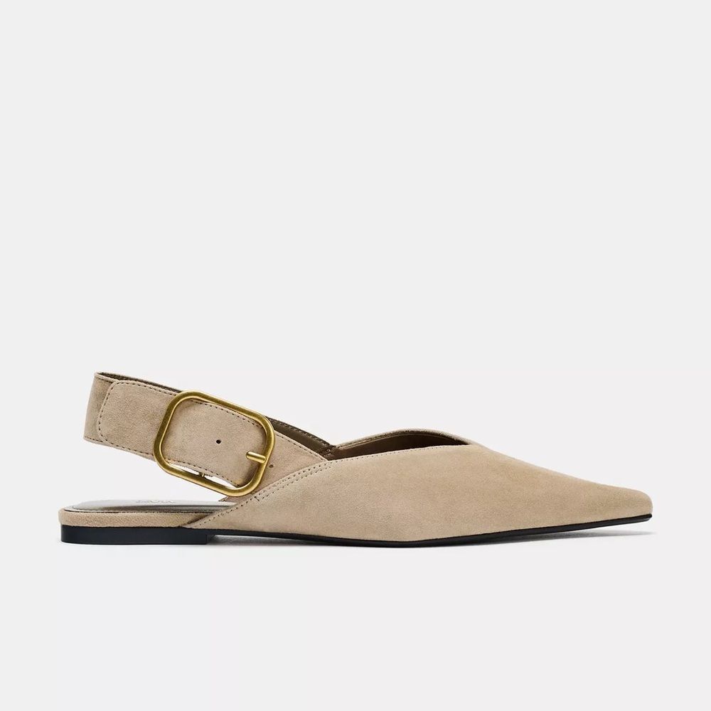 ZARA SPLIT LEATHER BUCKLE SLINGBACKS - Picture 4 of 4